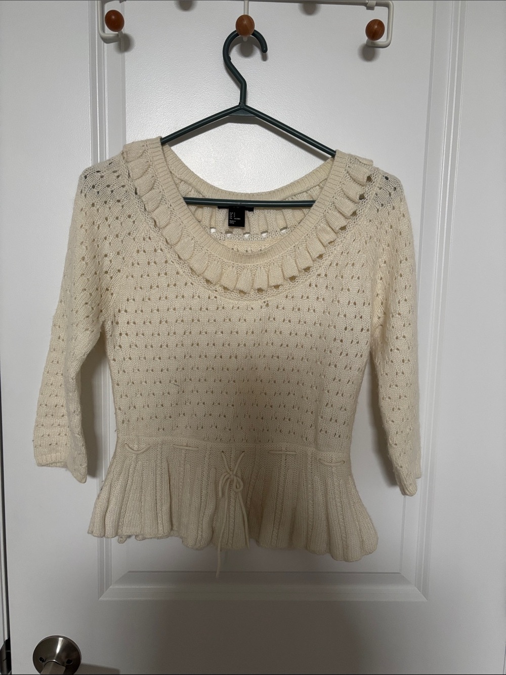 H&M Cream Knit Peplum Sweater with Ruffle Neck